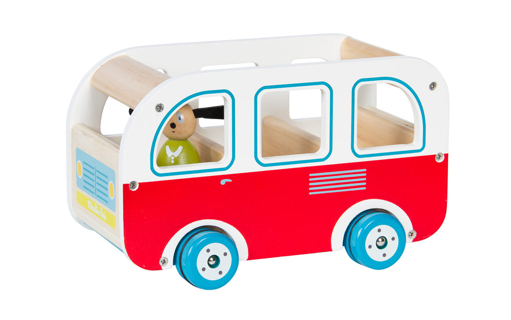 Moulin Roty | La Grande Famille red wooden bus with Julius | Age: 18M+