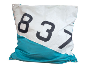 727 Sailbags | Filled Maxi Bean Bag | Sail & Marine-Grade Canvas  | White & Light Blue | Size 140cm x 140cm | FILLING + AUCKLAND METRO DELIVERY INCLUDED