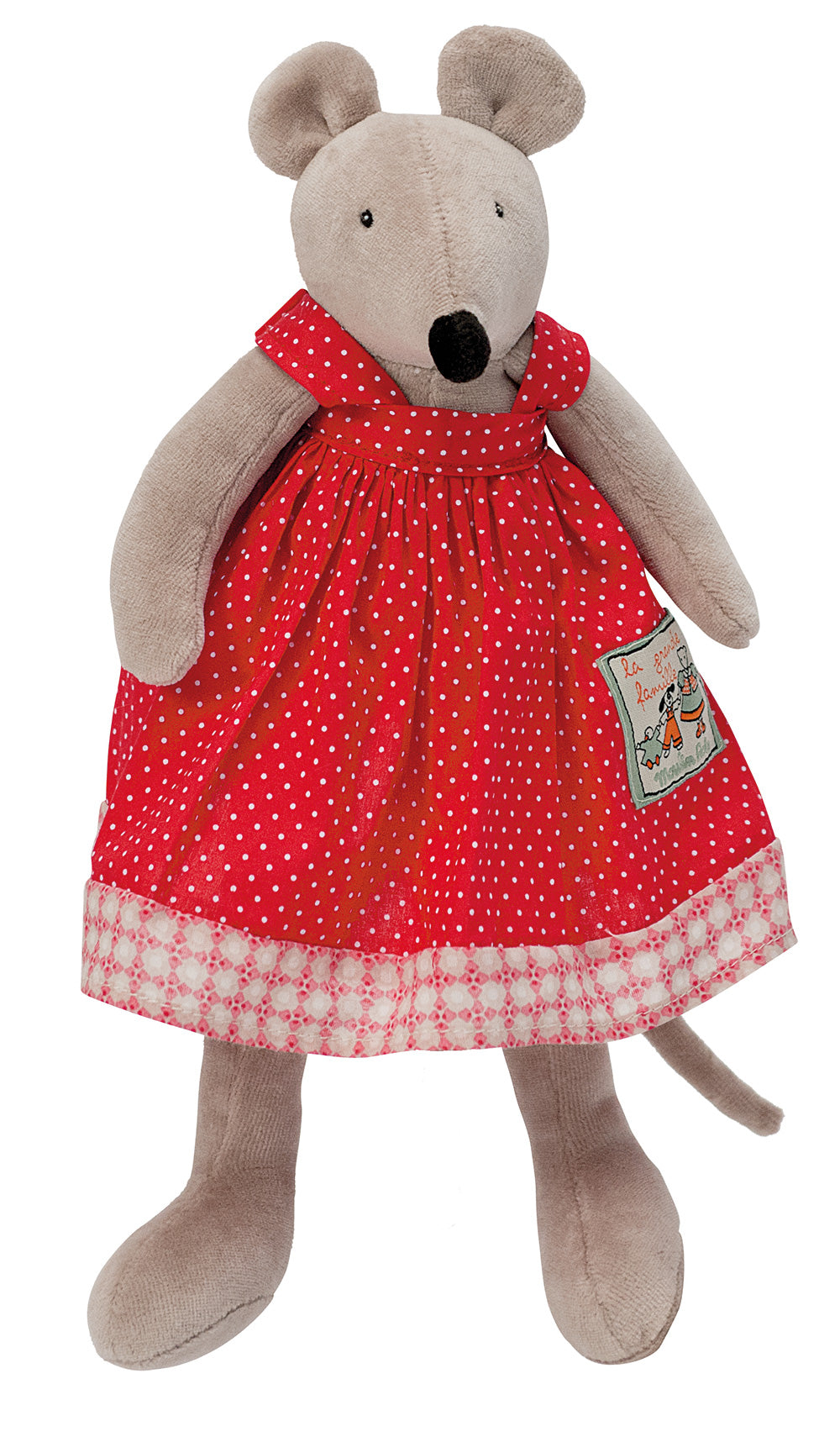 Moulin Roty | Cotton Soft Toy | 'La Grande Famille' Nini The Mouse in Red Dress | Size: 30cm | Age: 0+