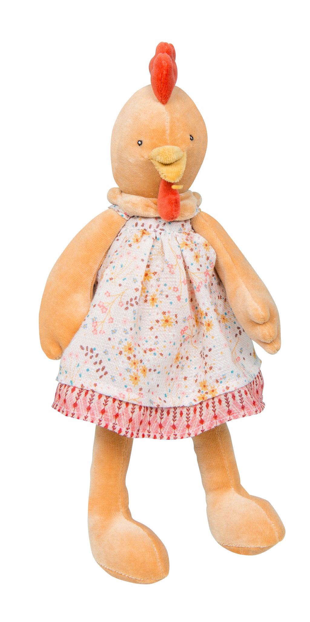 Soft and gentle in her pretty floral dress and delicate shades of orange, Félicie the hen is the perfect plush animal for cuddling baby in her cosy nest!  Suitable from new born and many years later.   