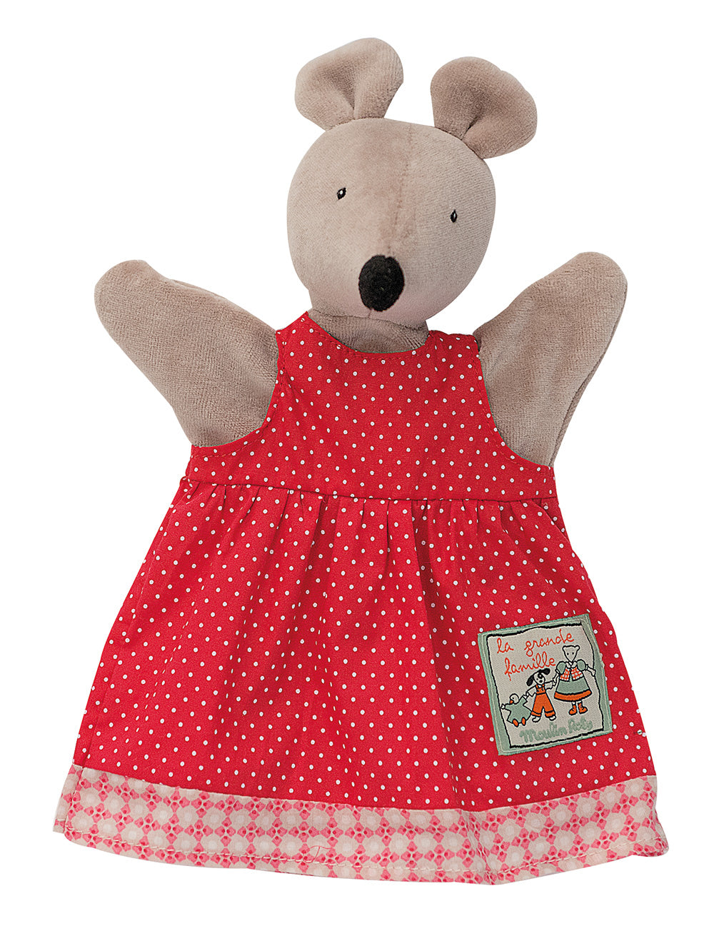Moulin Roty | Hand Puppet | 'La Grande Famille' Nini the Mouse in Red Dress | Size: 25cm | Age: 0+