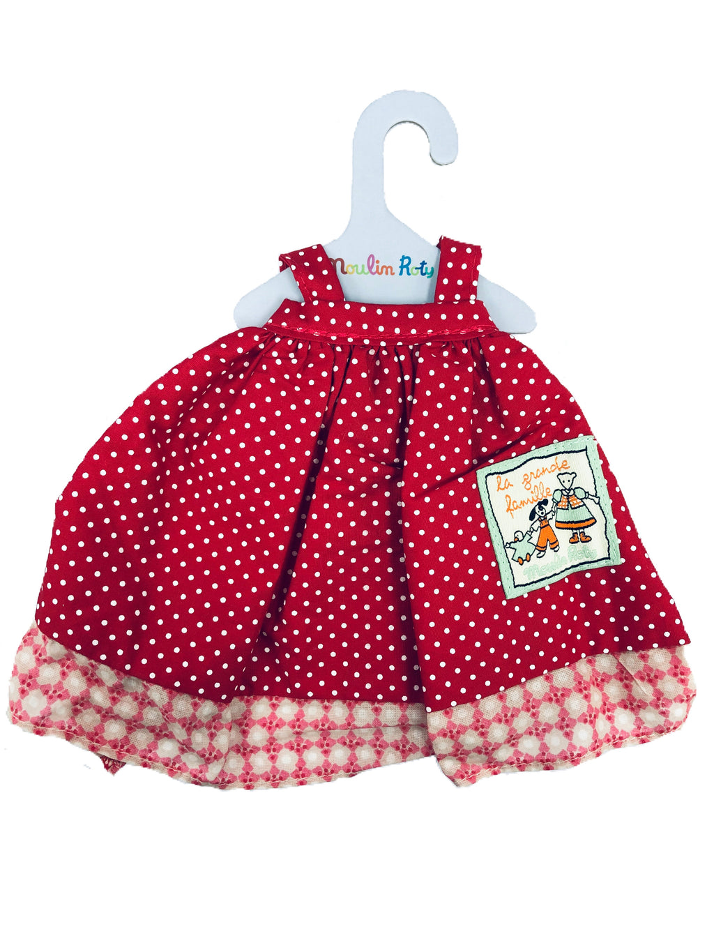 Made from the finest fabrics from France, this elegant red dress comes with a little hanger and is suited to dress La Grande Famille characters (30cm). 
