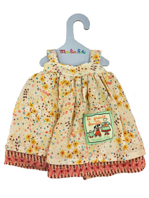 Moulin Roty | Cotton Doll Dress | Peach Printed Dress | Size: for 30cm tall plush animals and dolls | Age: 0+