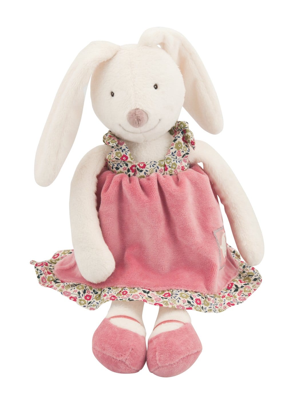 Moulin Roty | Cotton Soft Toy | Myrtille the Bunny in Pink Dress + 4 Changes of Clothes | Size: 30cm | Age: 0+