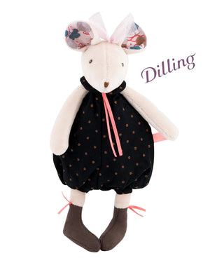 Moulin Roty | Fabric Rattle | Mouse in Black & Gold Bloomers | Size: 25cm | Age: 0+