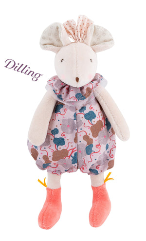 Moulin Roty | Fabric Rattle | Mouse in Floral Bloomers | Size: 24cm | Age: 0+