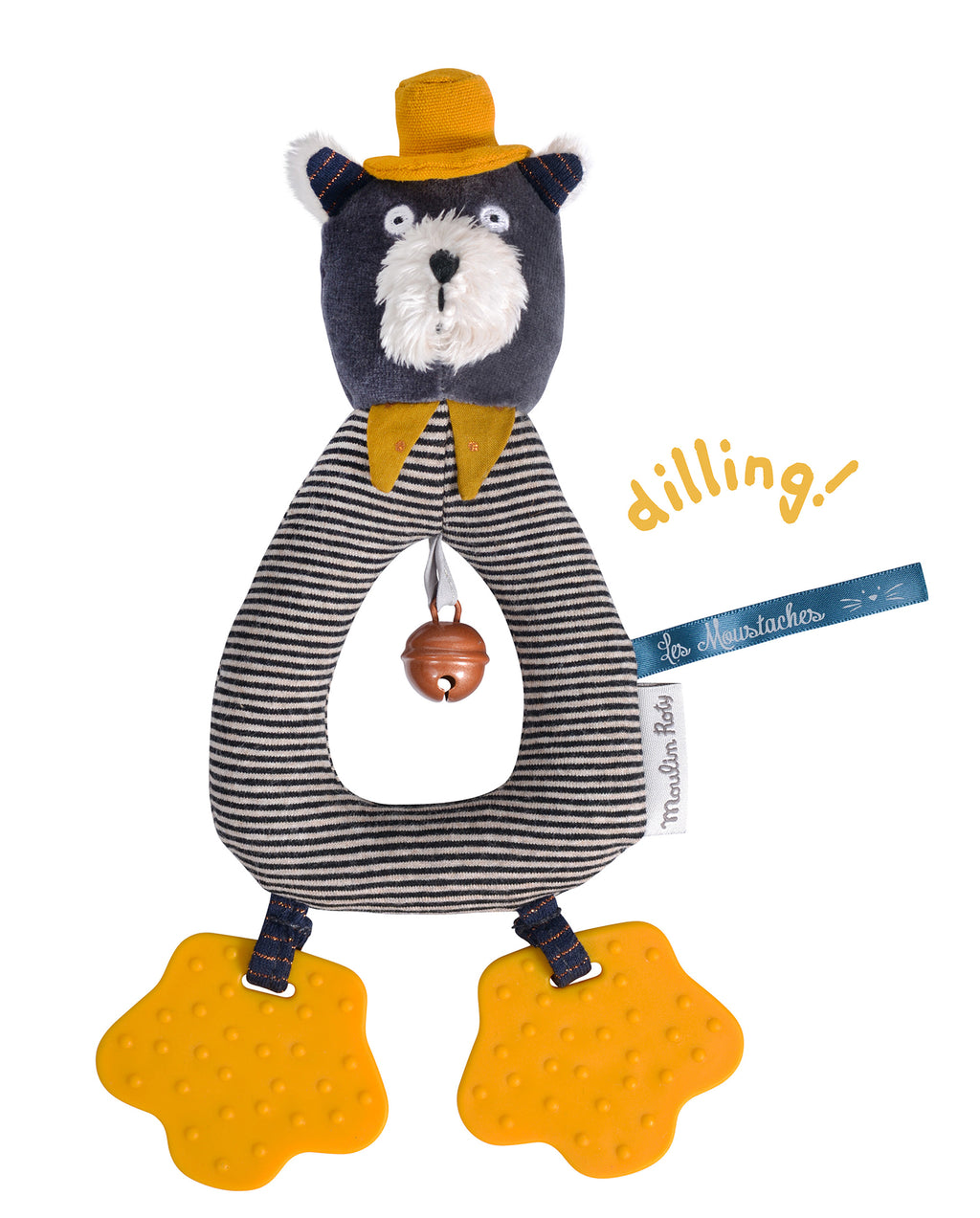 This Moulin Roty's Alphonse The Cat rattle doubles up as a teether ; its ring shape makes it easy for little hands to grab and it has a bell to entertain your child. Its delicate yellow and gray colours and contrasts make it a favourite for newborns and their parents.