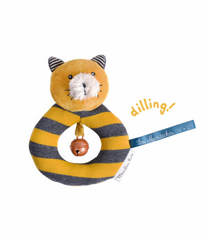 Moulin Roty | Fabric Ring Rattle | 'Les Moustaches' Lulu The Cat | Size: 14cm | Age: 0+