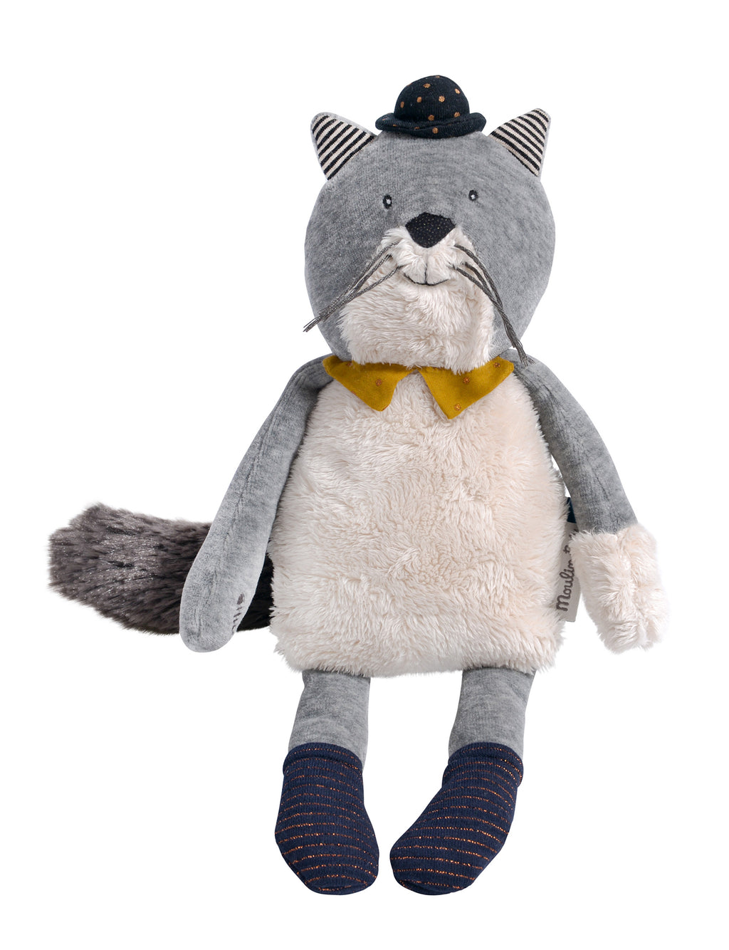 This 31 cm plush toy features Fernand wearing a bowler hat and a yellow bow tie.