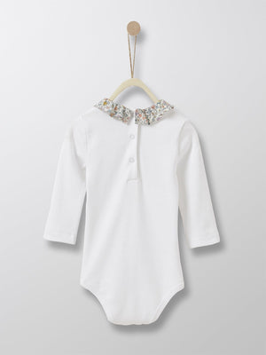 Cyrillus Paris | Bodysuit with Frill Collar | 100% Cotton | White + Liberty floral collar | 3M