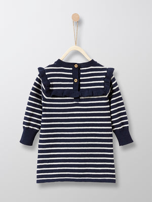 Cyrillus Paris | Girl's Nautical Knit Dress | Cotton + Wool | Sailor Stripes | 1Y, 2Y, 3Y