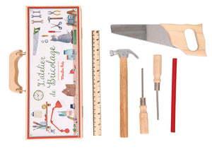 Moulin Roty | Small Tool Box Set in Wooden Case | 6 Wood and Steel Tools