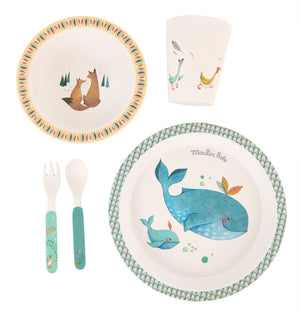 Moulin Roty | Bamboo Dish Set | Blue Whale | Age: 0+