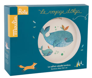 Moulin Roty | Bamboo Dish Set | Blue Whale | Age: 0+