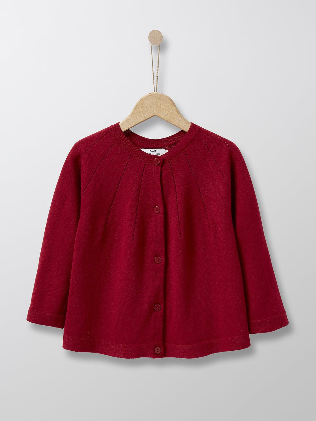 Cyrillus Paris | Girl's Pointelle Cardigan | Cotton + Cashmere | Dark Red | 3Y, 4Y, 6Y