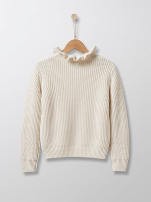 Cyrillus Paris | Girl's Sweater with Frill Collar | Cream | 4Y, 6Y, 8Y