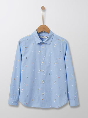 Cyrillus Paris | Boy's shirt | 100% Cotton | Light Blue / Bird print | Size 6-8Y
