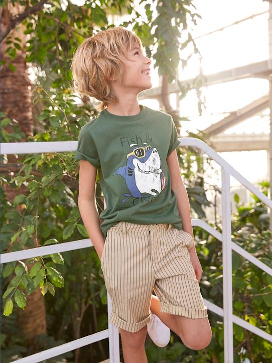 Cyrillus Paris | Boy's stripe Bermuda shorts | 100% Cotton | Sand/seaweed | Size 6-8Y