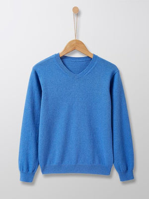 Cyrillus Paris | Boy's V-neck sweater | Cotton + Cashmere | Bright Blue | Size: 6-8Y