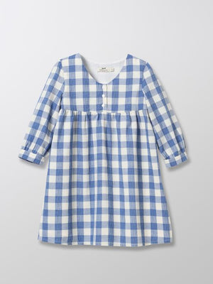 Cyrillus Paris | Girl's check dress | 100% Cotton | Blue gingham check | Size 6-8Y