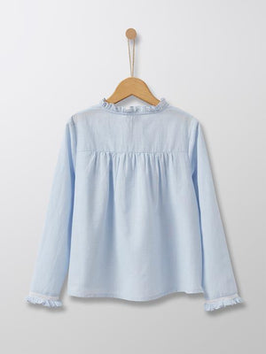 Cyrillus Paris | Girl's Frill Tunic | 100% Cotton | Light Blue | Size 6-8Y