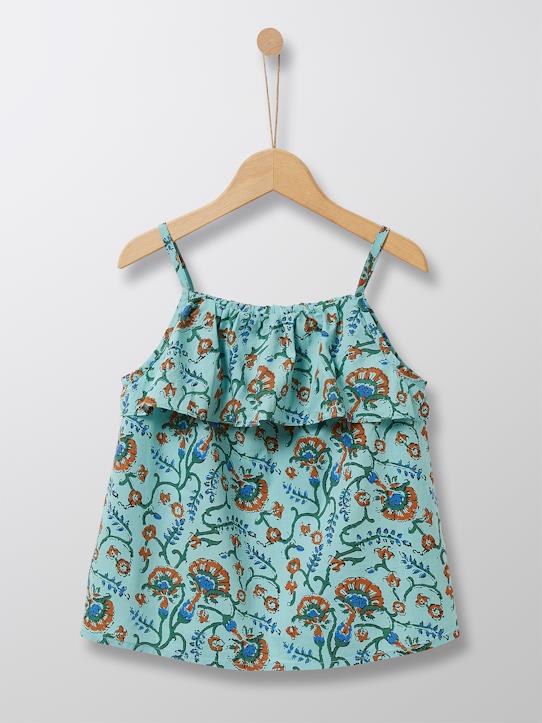 Cyrillus Paris | Girl's top with narrow straps | 100% Cotton | Fleur d'orient Print | Size 6-8Y