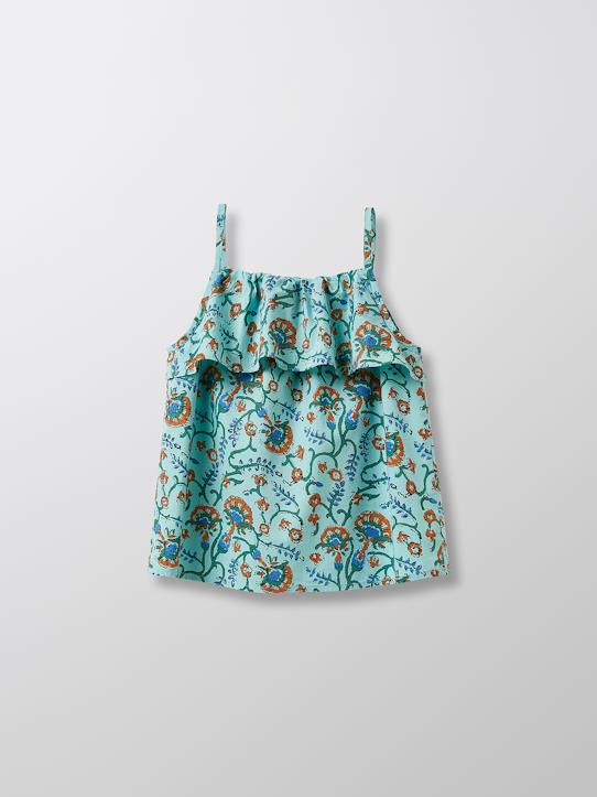 Cyrillus Paris | Girl's top with narrow straps | 100% Cotton | Fleur d'orient Print | Size 6-8Y