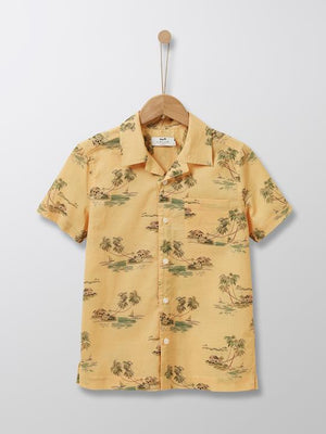 Cyrillus Paris | Boy's lightweight poplin shirt | 100% Cotton | Peach print | 6-8Y
