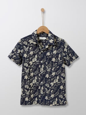 Cyrillus Paris | Boy's lightweight poplin shirt | 100% Cotton | Navy print | 6-8Y