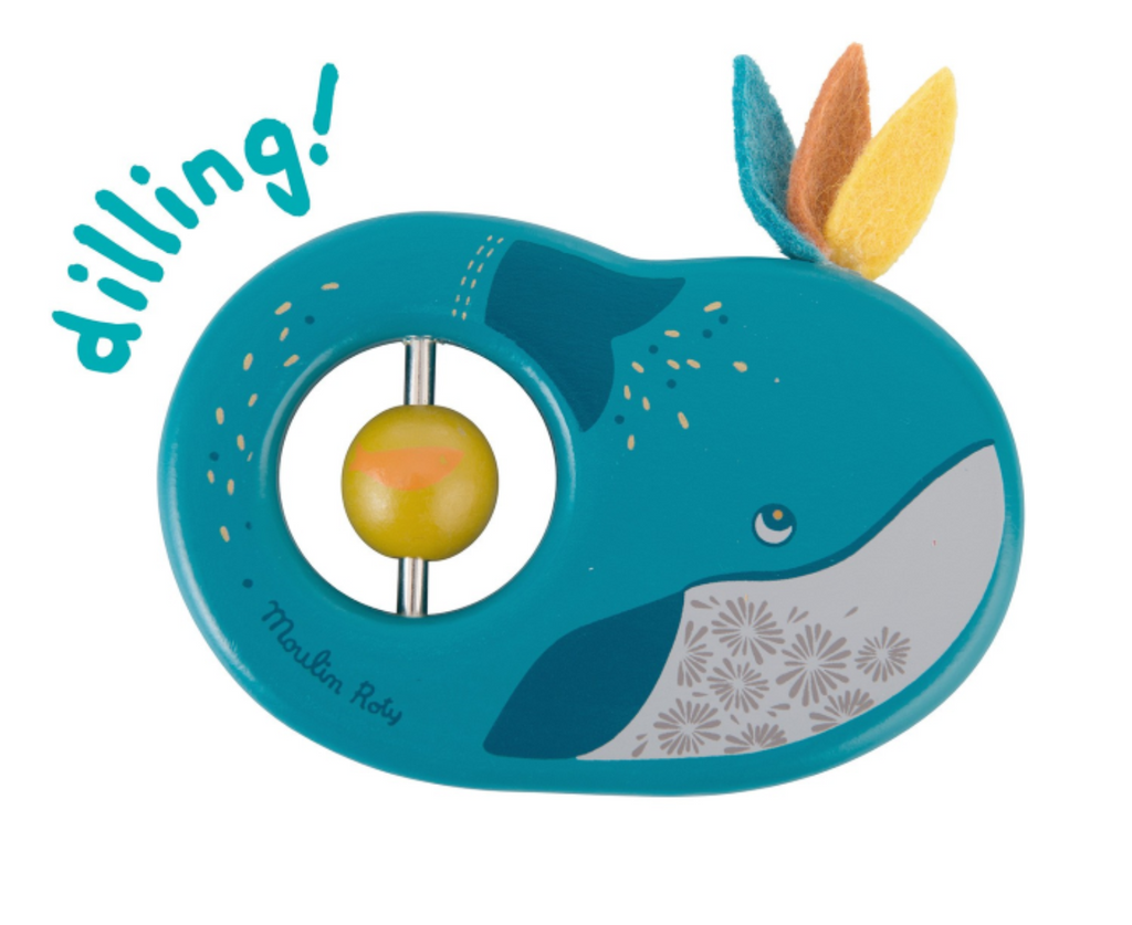 Moulin Roty | Wooden Ring Rattle | Whale | Size: 11cm | Age: 10M+