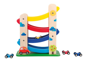 Moulin Roty | Wood Cascading Cars Track | Popipop Collection | Age: 18M+