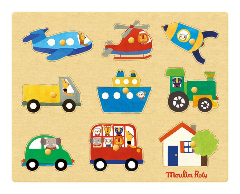 Moulin Roty | Wooden Peg Puzzle | Theme: Transport | Age: 1+